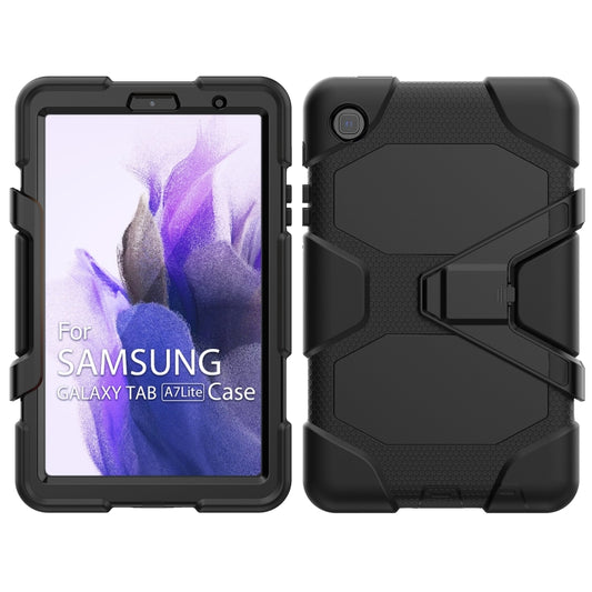 For Samsung Galaxy A7 Lite 8.7 2021 T220 / T225 Shockproof Colorful Silicon + PC Protective Case with Holder & Pen Slot(Black) by buy2fix
