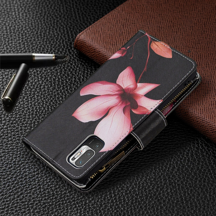 For Xiaomi Poco M3 Pro / Redmi Note 10 5G Colored Drawing Pattern Zipper Horizontal Flip Leather Case with Holder & Card Slots & Wallet(Lotus) by buy2fix