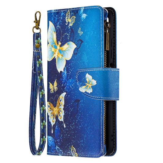 For Xiaomi Poco M3 Pro / Redmi Note 10 5G Colored Drawing Pattern Zipper Horizontal Flip Leather Case with Holder & Card Slots & Wallet(Gold Butterfly) by buy2fix
