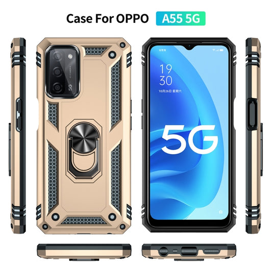 For OPPO A55 5G Shockproof TPU + PC Protective Case with 360 Degree Rotating Holder(Gold) by buy2fix