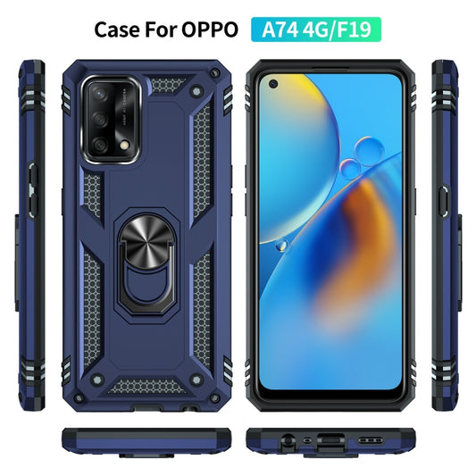 For OPPO A74 4G / F19 Shockproof TPU + PC Protective Case with 360 Degree Rotating Holder(Blue) by buy2fix