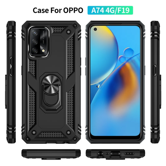 For OPPO A74 4G / F19 Shockproof TPU + PC Protective Case with 360 Degree Rotating Holder(Black) by buy2fix