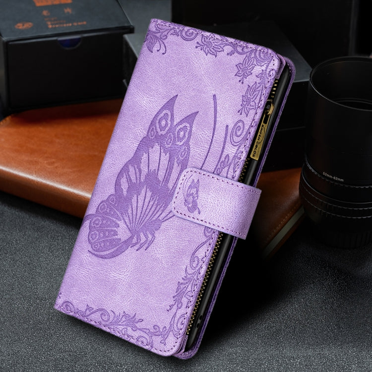 For Xiaomi Poco M3 Pro / Redmi Note 10 5G Flying Butterfly Embossing Pattern Zipper Horizontal Flip Leather Case with Holder & Card Slots & Wallet(Purple) by buy2fix