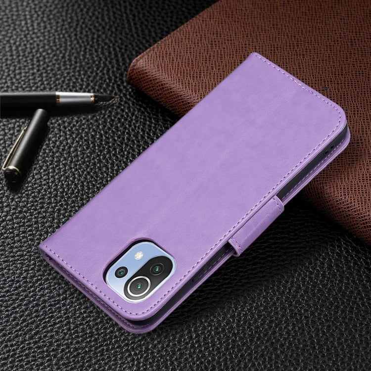 For Xiaomi Mi 11 Lite Embossing Two Butterflies Pattern Horizontal Flip PU Leather Case with Holder & Card Slot & Wallet & Lanyard(Purple) by buy2fix