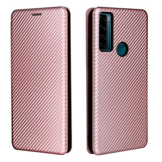 For TCL 20 SE Carbon Fiber Texture Horizontal Flip TPU + PC + PU Leather Case with Card Slot(Pink) by buy2fix