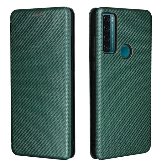 For TCL 20 SE Carbon Fiber Texture Horizontal Flip TPU + PC + PU Leather Case with Card Slot(Green) by buy2fix