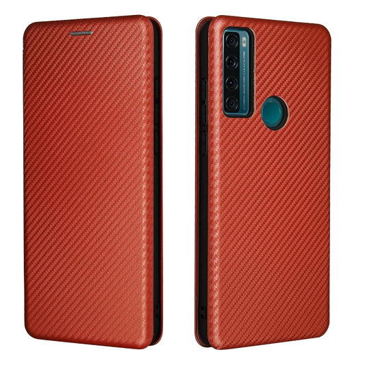 For TCL 20 SE Carbon Fiber Texture Horizontal Flip TPU + PC + PU Leather Case with Card Slot(Brown) by buy2fix