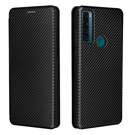 For TCL 20 SE Carbon Fiber Texture Horizontal Flip TPU + PC + PU Leather Case with Card Slot(Black) by buy2fix
