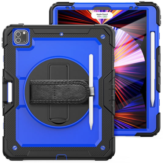 For iPad Pro 12.9 2022 / 2021 / 2020 / 2018 Shockproof Colorful Silicone + PC Protective Tablet Case with Holder & Shoulder Strap & Hand Strap & Pen Slot(Blue PC+Black) by buy2fix