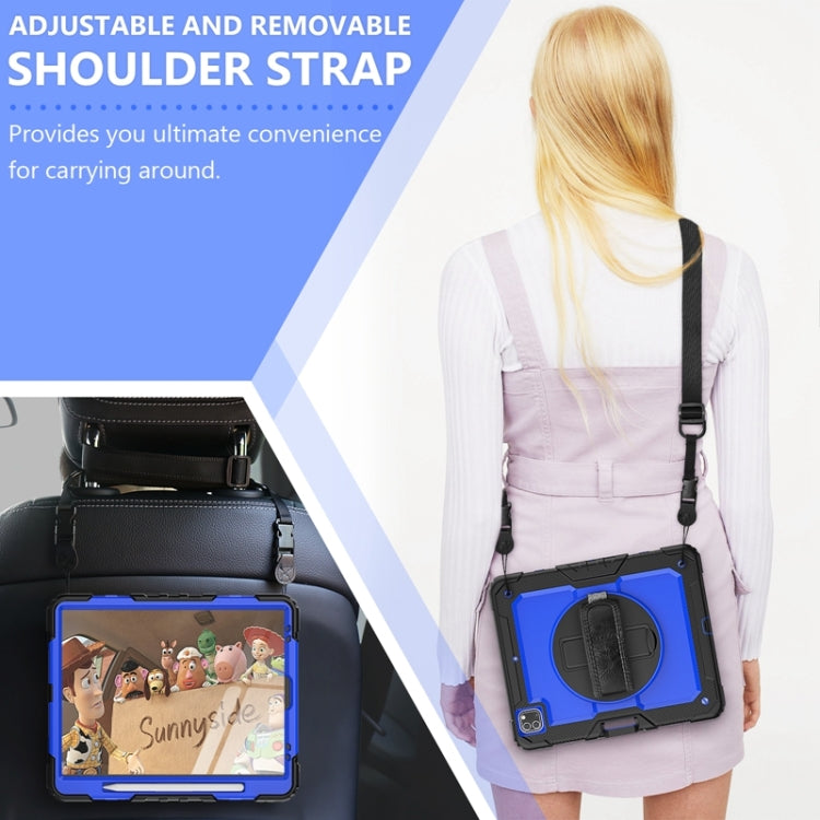 For iPad Pro 12.9 2022 / 2021 / 2020 / 2018 Shockproof Colorful Silicone + PC Protective Tablet Case with Holder & Shoulder Strap & Hand Strap & Pen Slot(Blue PC+Black) by buy2fix