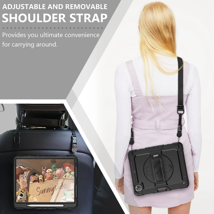 For iPad Pro 12.9 2022 / 2021 / 2020 / 2018 Shockproof Colorful Silicone + PC Protective Tablet Case with Holder & Shoulder Strap & Hand Strap & Pen Slot(All Black) by buy2fix