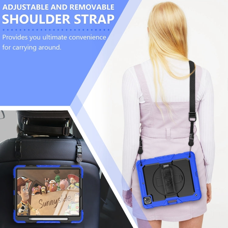 For iPad Pro 12.9 2022 / 2021 / 2020 / 2018 Shockproof Colorful Silicone + PC Protective Tablet Case with Holder & Shoulder Strap & Hand Strap & Pen Slot(Blue Silicone) by buy2fix