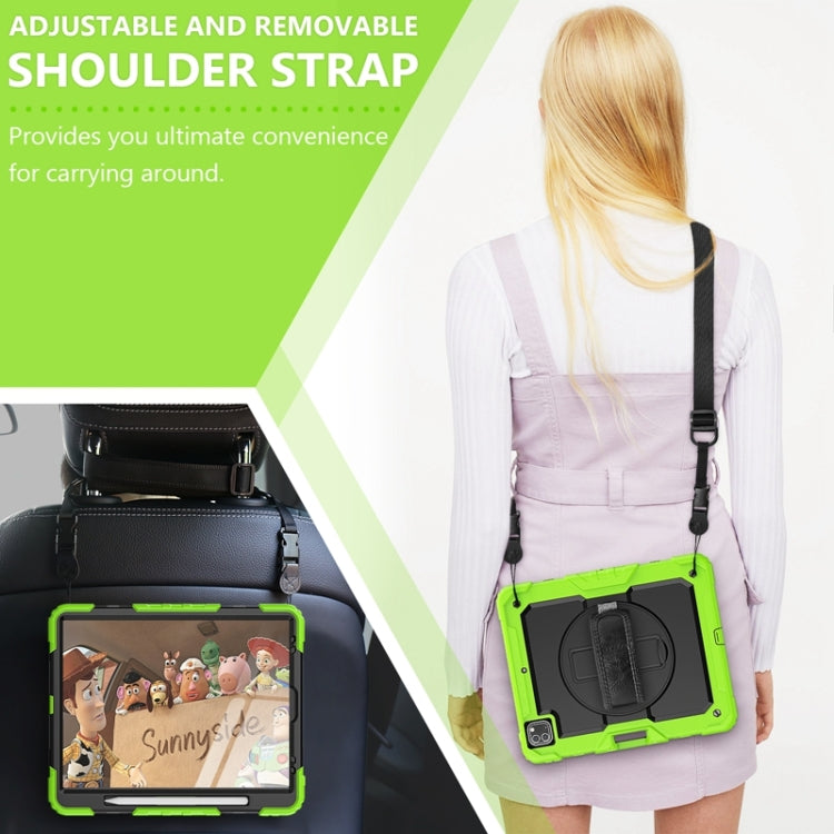 For iPad Pro 12.9 2022 / 2021 / 2020 / 2018 Shockproof Colorful Silicone + PC Protective Tablet Case with Holder & Shoulder Strap & Hand Strap & Pen Slot(Lime Silicone) by buy2fix