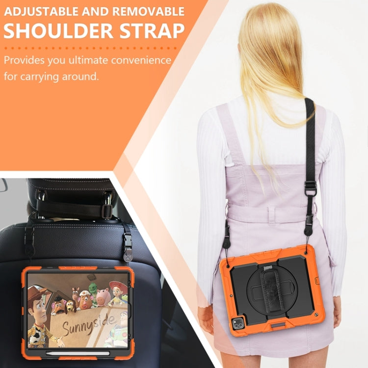 For iPad Pro 12.9 2022 / 2021 / 2020 / 2018 Shockproof Colorful Silicone + PC Protective Tablet Case with Holder & Shoulder Strap & Hand Strap & Pen Slot(Orange Silicone) by buy2fix