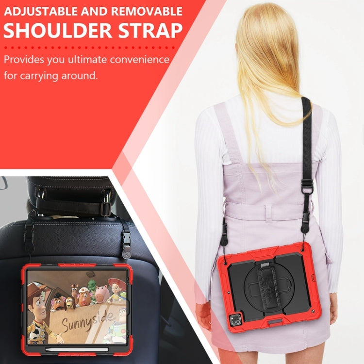 For iPad Pro 12.9 2022 / 2021 / 2020 / 2018 Shockproof Colorful Silicone + PC Protective Tablet Case with Holder & Shoulder Strap & Hand Strap & Pen Slot(Red Silicone) by buy2fix