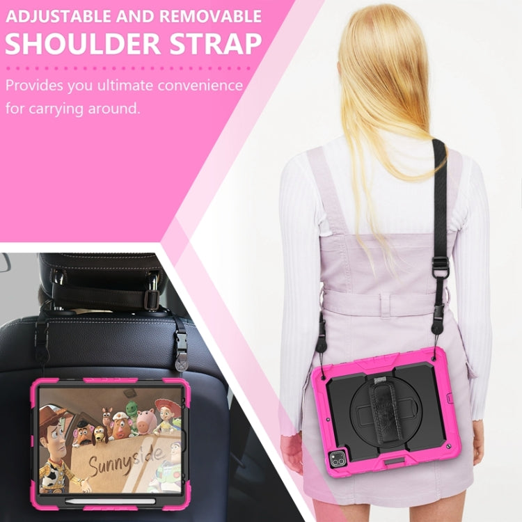 For iPad Pro 12.9 2022 / 2021 / 2020 / 2018 Shockproof Colorful Silicone + PC Protective Tablet Case with Holder & Shoulder Strap & Hand Strap & Pen Slot(Rose Silicone) by buy2fix