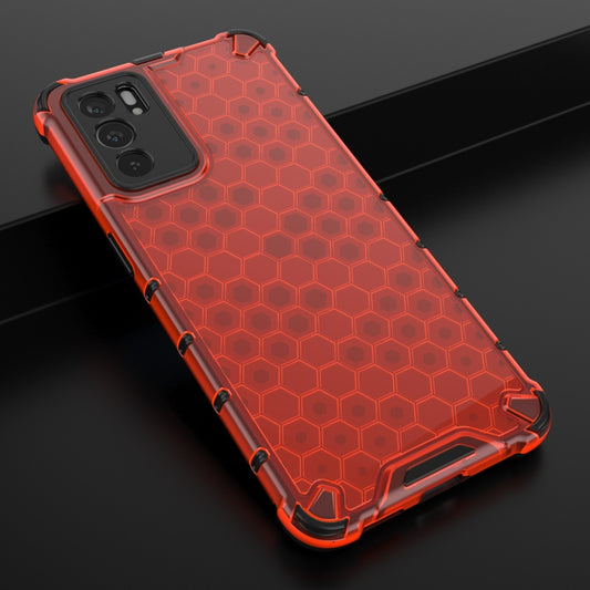 For OPPO Reno6 5G Shockproof Honeycomb PC + TPU Protective Case(Red) by buy2fix