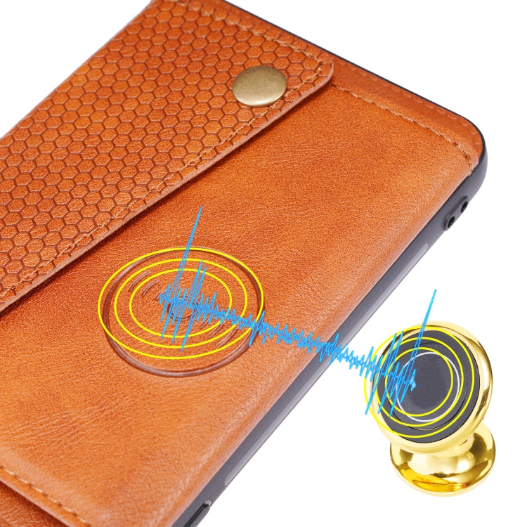 For Huawei P50 Double Buckle PU + TPU Shockproof Magnetic Protective Case with Card Slot & Holder(Brown) by buy2fix