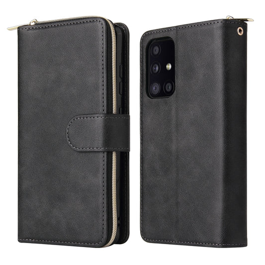 For Samsung Galaxy A52 5G Zipper Wallet Bag Horizontal Flip PU Leather Case with Holder & 9 Card Slots & Wallet & Lanyard & Photo Frame(Black) by buy2fix