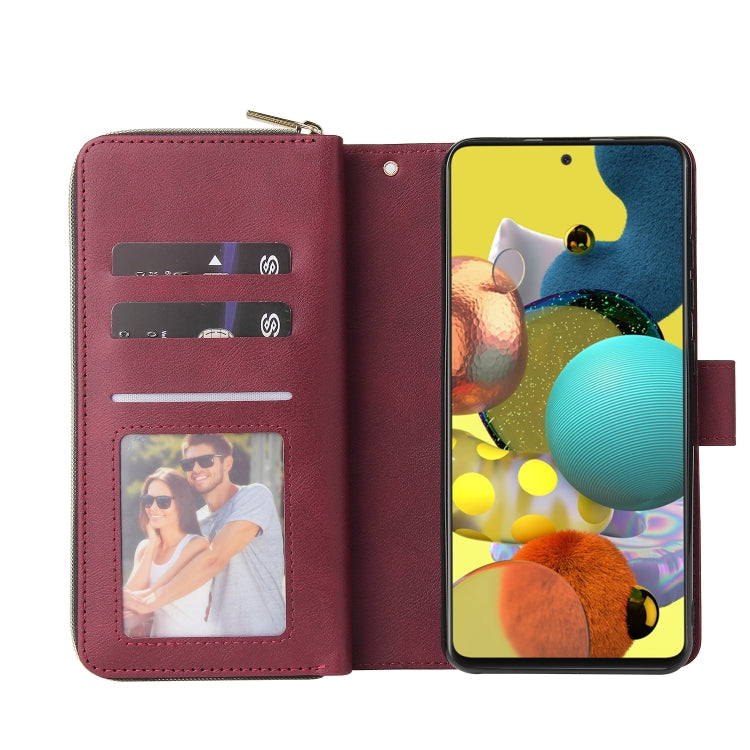 For Samsung Galaxy A52 5G Zipper Wallet Bag Horizontal Flip PU Leather Case with Holder & 9 Card Slots & Wallet & Lanyard & Photo Frame(Red Wine) by buy2fix