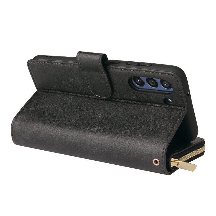 For Samsung Galaxy S21 FE Zipper Wallet Bag Horizontal Flip PU Leather Case with Holder & 9 Card Slots & Wallet & Lanyard & Photo Frame(Black) by buy2fix