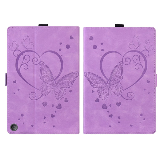 For Amazon Fire HD 8 (2020) Love Butterfly Pattern Horizontal Flip Leather Case with Holder & Sleep / Wake-up Function(Purple) by buy2fix