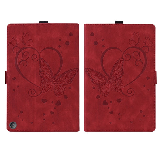 For Amazon Fire HD 8 (2020) Love Butterfly Pattern Horizontal Flip Leather Case with Holder & Sleep / Wake-up Function(Red) by buy2fix
