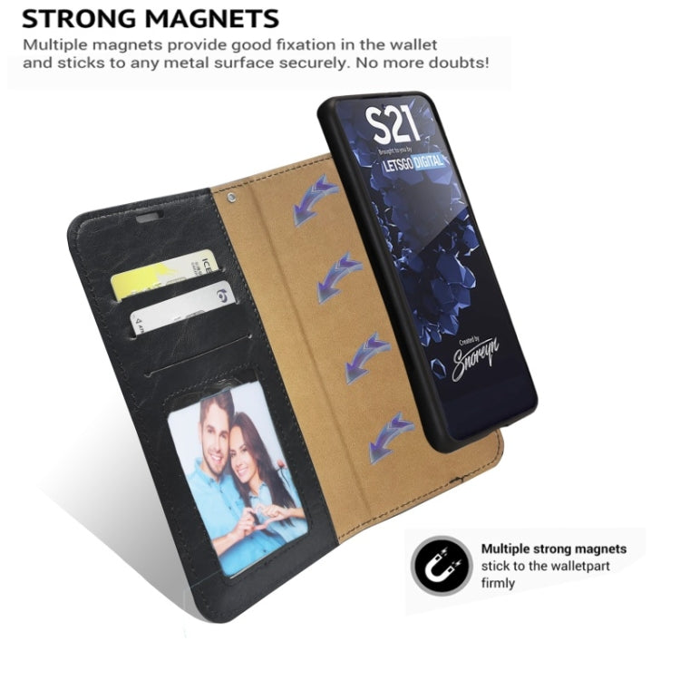 For Samsung Galaxy S21+ 5G Crazy Horse Texture Detachable Magnetic Back Cover Horizontal Flip Leather Case with Holder & Card Slots & Photo Frame & Wallet(Brown) by buy2fix