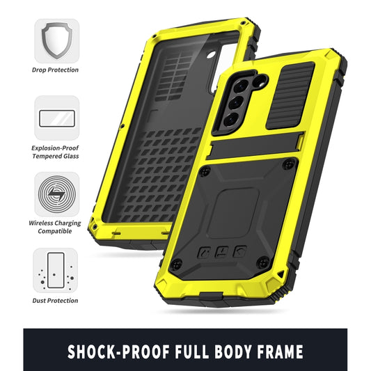 For Samsung Galaxy S21 FE R-JUST Shockproof Waterproof Dust-proof Metal + Silicone Protective Case with Holder(Yellow) by R-JUST