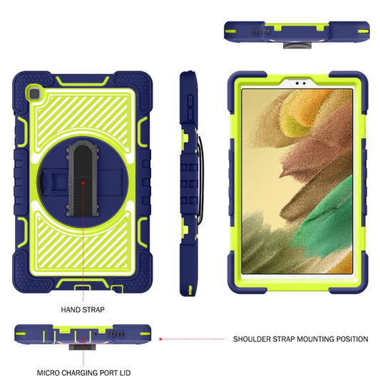 For Samsung Galaxy Tab A7 Lite T220 / T225 360 Degree Rotation Contrast Color Shockproof Silicone + PC Case with Holder & Hand Grip Strap & Shoulder Strap(Navy+Yellow Green) by buy2fix