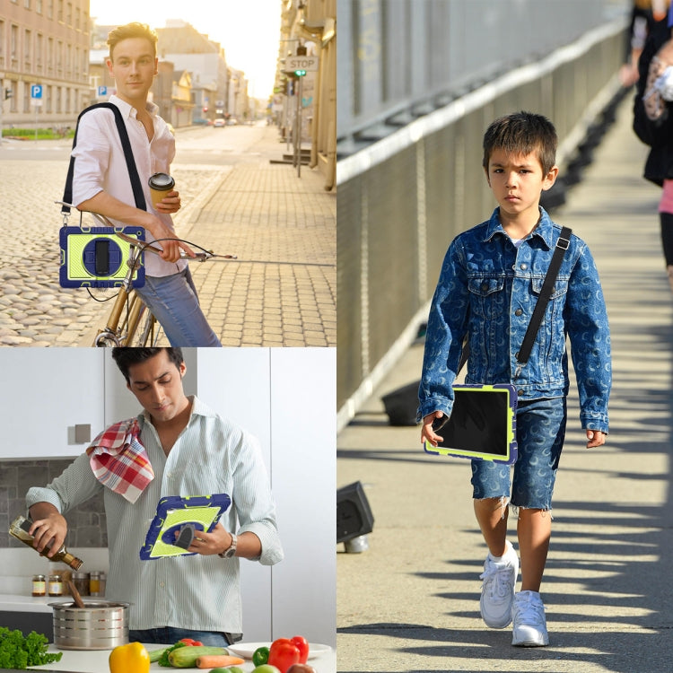 For Samsung Galaxy Tab A7 Lite T220 / T225 360 Degree Rotation Contrast Color Shockproof Silicone + PC Case with Holder & Hand Grip Strap & Shoulder Strap(Navy+Yellow Green) by buy2fix