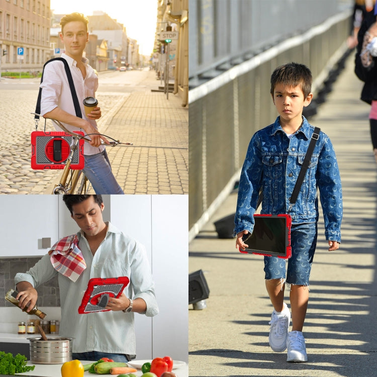 For Samsung Galaxy Tab A7 Lite T220 / T225 360 Degree Rotation Contrast Color Shockproof Silicone + PC Case with Holder & Hand Grip Strap & Shoulder Strap(Red+Black) by buy2fix