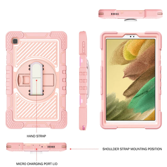 For Samsung Galaxy Tab A7 Lite T220 / T225 360 Degree Rotation Contrast Color Shockproof Silicone + PC Case with Holder & Hand Grip Strap & Shoulder Strap(Rose Gold) by buy2fix