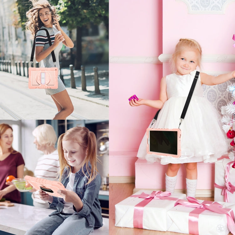 For Samsung Galaxy Tab A7 Lite T220 / T225 360 Degree Rotation Contrast Color Shockproof Silicone + PC Case with Holder & Hand Grip Strap & Shoulder Strap(Rose Gold) by buy2fix