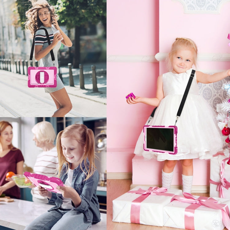 For Samsung Galaxy Tab A7 Lite T220 / T225 360 Degree Rotation Contrast Color Shockproof Silicone + PC Case with Holder & Hand Grip Strap & Shoulder Strap(Rose Red+Pink) by buy2fix