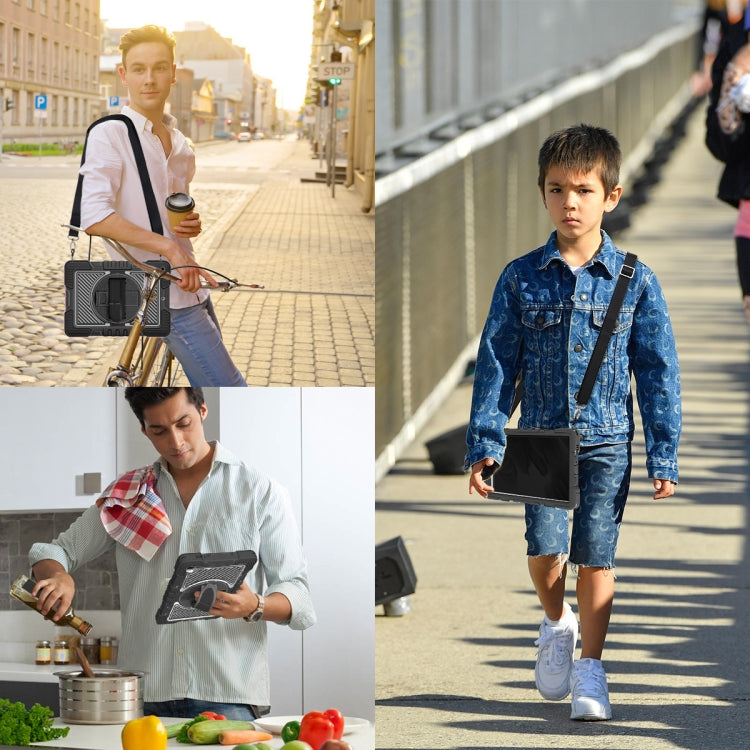 For Samsung Galaxy Tab A7 Lite T220 / T225 360 Degree Rotation Contrast Color Shockproof Silicone + PC Case with Holder & Hand Grip Strap & Shoulder Strap(Black) by buy2fix