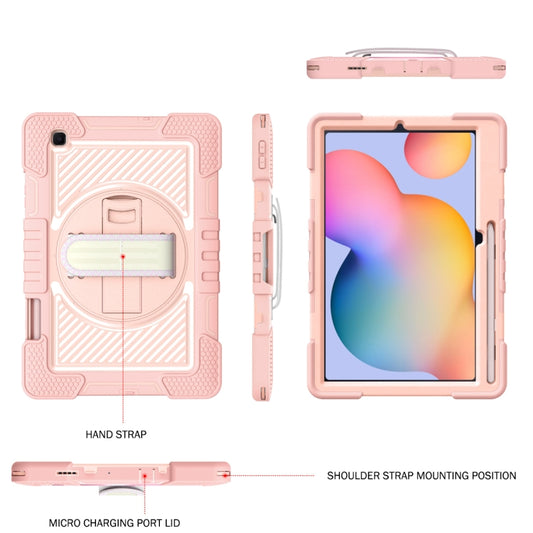 For Samsung Galaxy Tab S6 Lite P610/P615 360 Degree Rotation Contrast Color Shockproof Silicone + PC Case with Holder & Hand Grip Strap & Shoulder Strap(Rose Gold) by buy2fix