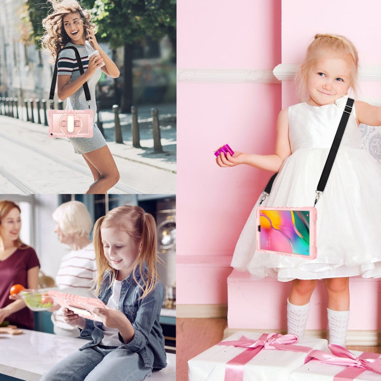 For Samsung Galaxy Tab A 10.1 2019 T515 360 Degree Rotation Contrast Color Shockproof Silicone + PC Case with Holder & Hand Grip Strap & Shoulder Strap(Rose Gold) by buy2fix