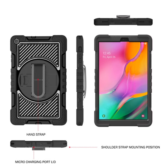 For Samsung Galaxy Tab A 10.1 2019 T515 360 Degree Rotation Contrast Color Shockproof Silicone + PC Case with Holder & Hand Grip Strap & Shoulder Strap(Black) by buy2fix