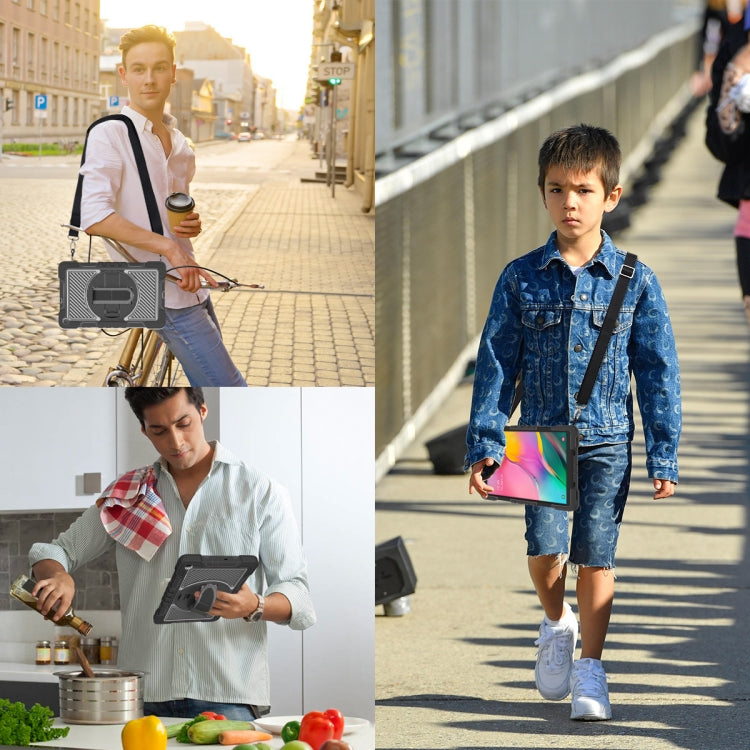 For Samsung Galaxy Tab A 10.1 2019 T515 360 Degree Rotation Contrast Color Shockproof Silicone + PC Case with Holder & Hand Grip Strap & Shoulder Strap(Black) by buy2fix