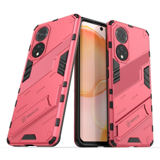 For Honor 50 Punk Armor 2 in 1 PC + TPU Shockproof Case with Invisible Holder(Light Red) by buy2fix