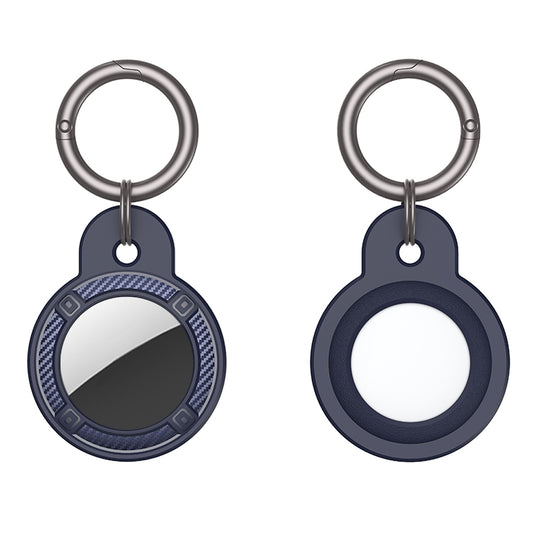 Round Shape Carbon Fiber Anti-fall Case with Keychain Ring for AirTag(Blue) by buy2fix