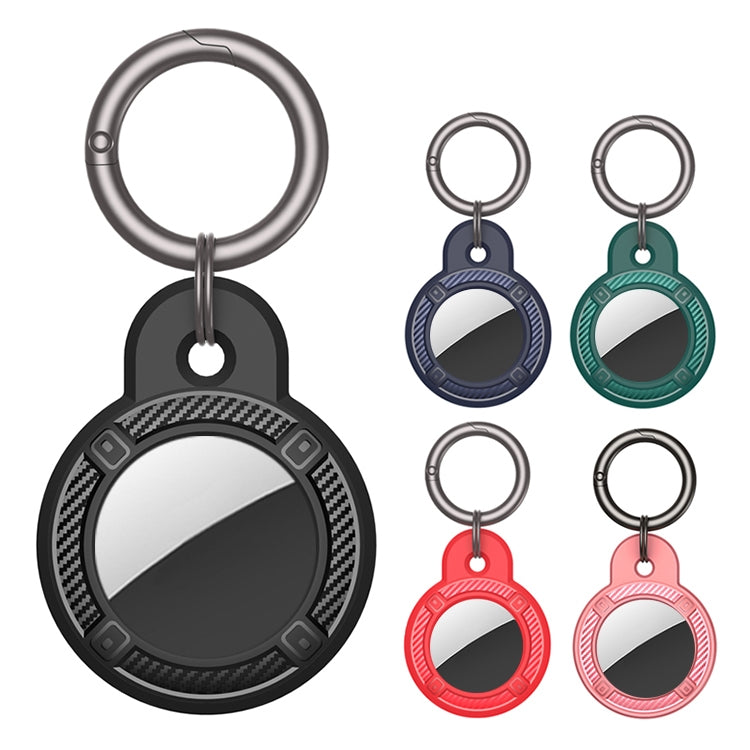 Round Shape Carbon Fiber Anti-fall Case with Keychain Ring for AirTag(Blue) by buy2fix