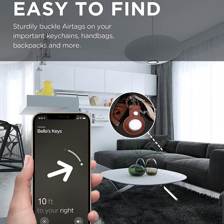 Litchi Texture Leather Protective Case with Key Ring for AirTag(Brown) by buy2fix