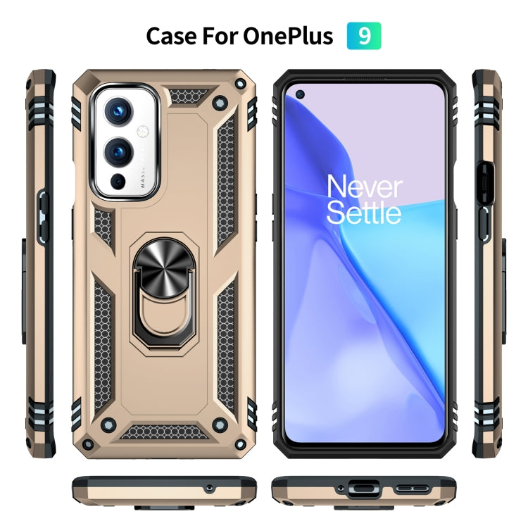 For OnePlus 9 Shockproof TPU + PC Protective Case with 360 Degree Rotating Holder(Gold) by buy2fix
