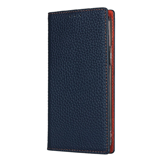 For iPhone 12 / 12 Pro Litchi Genuine Leather Phone Case(Dark Blue) by buy2fix
