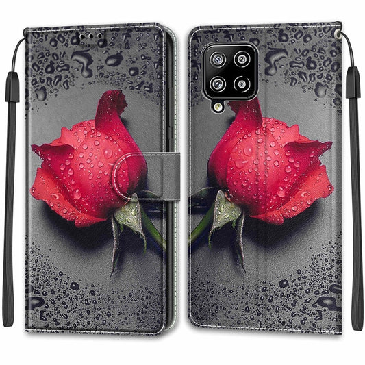 For Samsung Galaxy A42 5G Voltage Colored Drawing Magnetic Clasp Horizontal Flip PU Leather Case with Holder & Card Slots(C14 Black Water Drop Rose) by buy2fix