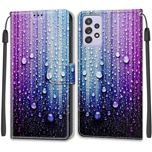For Samsung Galaxy A52 5G Voltage Colored Drawing Magnetic Clasp Horizontal Flip PU Leather Case with Holder & Card Slots(C05 Purple Blue Water Drops) by buy2fix