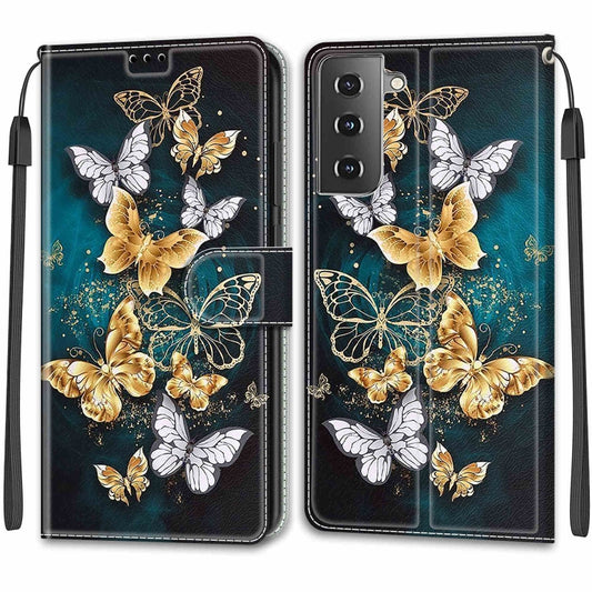 For Samsung Galaxy S21 5G Voltage Colored Drawing Magnetic Clasp Horizontal Flip PU Leather Case with Holder & Card Slots(C20 Gold Silver Flying Butterflies) by buy2fix