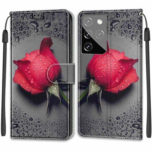 For Samsung Galaxy S21 Ultra 5G Voltage Colored Drawing Magnetic Clasp Horizontal Flip PU Leather Case with Holder & Card Slots(C14 Black Water Drop Rose) by buy2fix